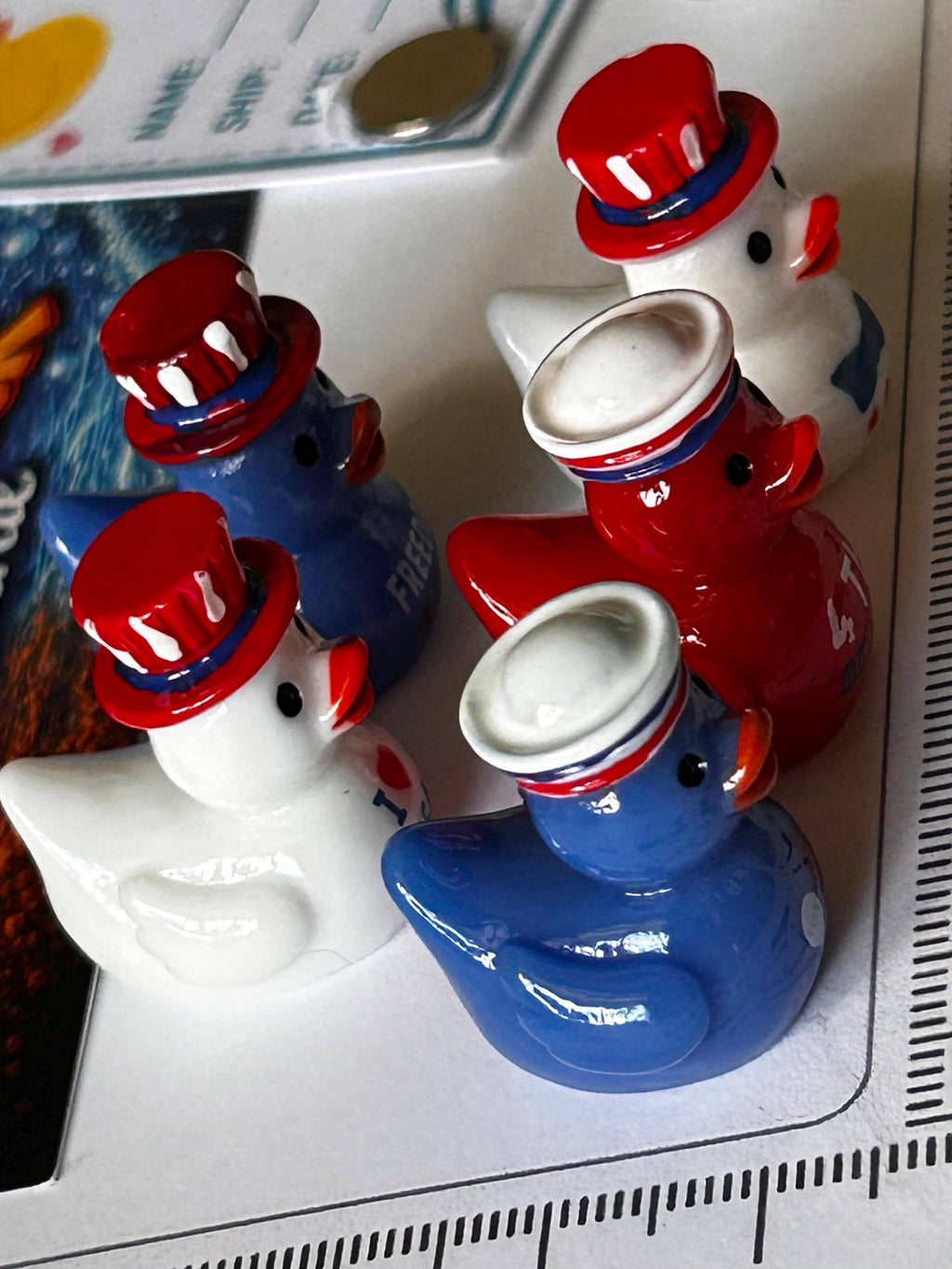 Set of 5, Patriotic 4th of July Themed Mini Resin Ducks, Magnetic or Non-Magnetic, Optional Personalized Duck Hiding Tags