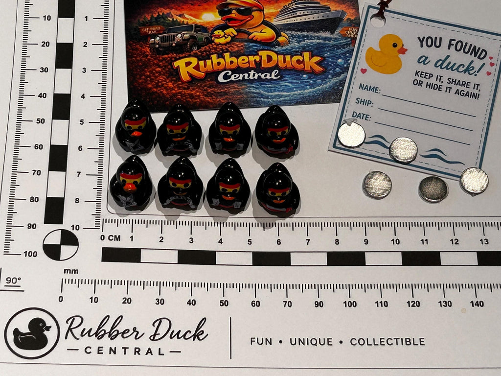 Set of 8, Ninja Themed Mini Resin Ducks, Magnetic or Non-Magnetic, Optional Personalized Duck Hiding Tags