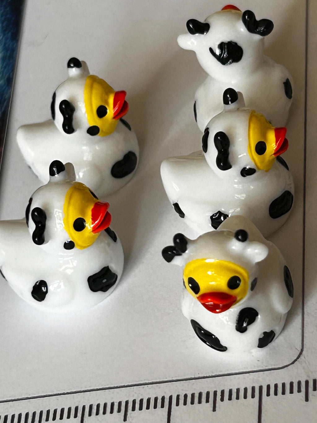 Set of 5, Cow Themed Mini Resin Ducks, Magnetic or Non-Magnetic, Optional Personalized Duck Hiding Tags