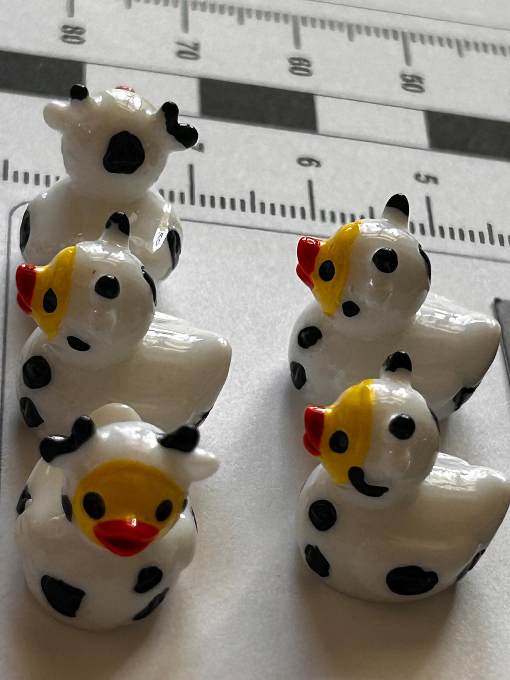 Set of 5, Cow Themed Mini Resin Ducks, Magnetic or Non-Magnetic, Optional Personalized Duck Hiding Tags
