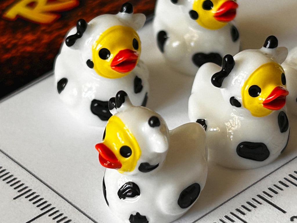 Set of 5, Cow Themed Mini Resin Ducks, Magnetic or Non-Magnetic, Optional Personalized Duck Hiding Tags
