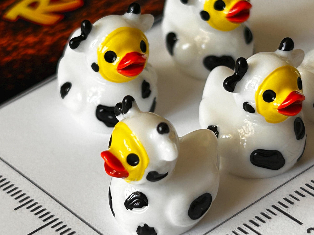 Set of 5, Cow Themed Mini Resin Ducks, Magnetic or Non-Magnetic, Optional Personalized Duck Hiding Tags