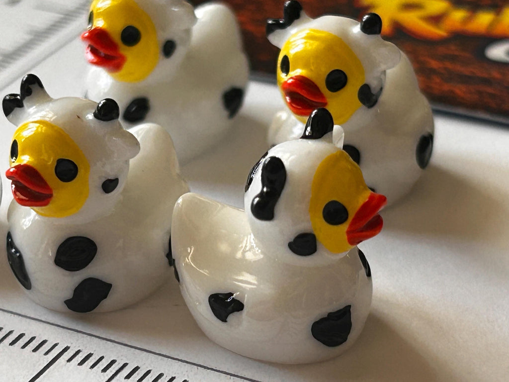 Set of 5, Cow Themed Mini Resin Ducks, Magnetic or Non-Magnetic, Optional Personalized Duck Hiding Tags