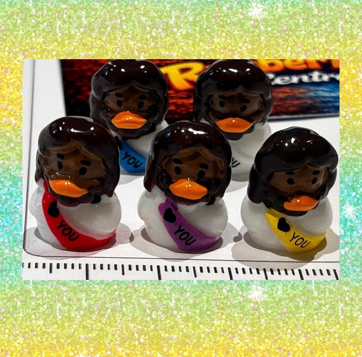 Set of 5, Brown “Jesus Lives You” Themed Mini Resin Ducks, Magnetic or Non-Magnetic, Optional Personalized Duck Hiding Tags