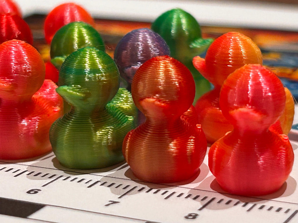 Set of 20, 3D Printed (assorted colors) Themed Mini Resin Ducks, Magnetic or Non-Magnetic, Optional Personalized Duck Hiding Tags