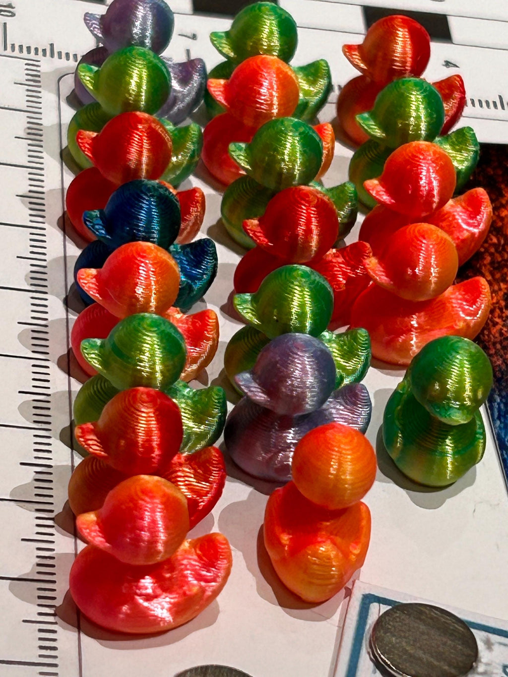Set of 20, 3D Printed (assorted colors) Themed Mini Resin Ducks, Magnetic or Non-Magnetic, Optional Personalized Duck Hiding Tags