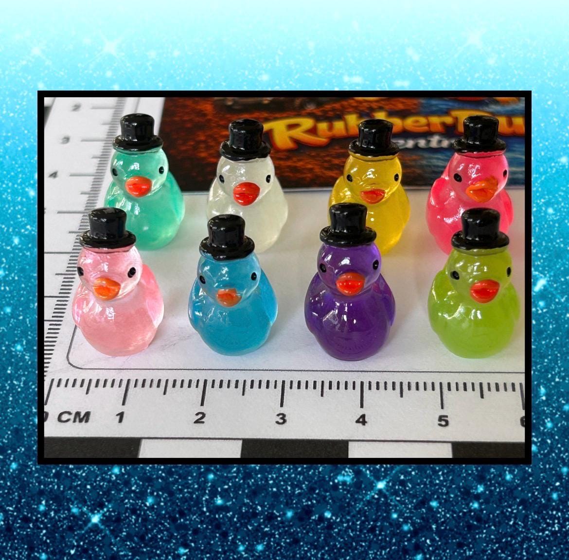 Set of 8, Glow-in-the-Dark Top Hat Themed Mini Resin Ducks, Magnetic or Non-Magnetic, Optional Personalized Duck Hiding Tags