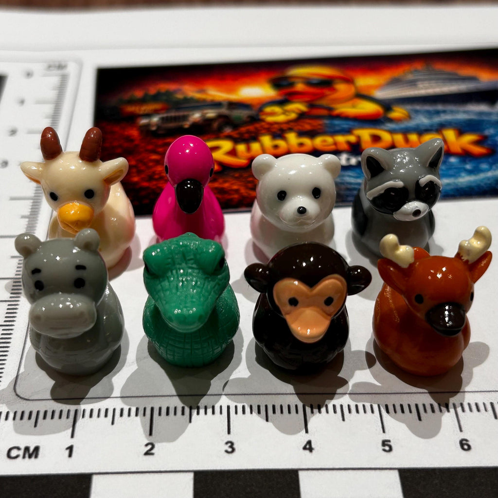 Set of 8, Mixed Animal (Set 1) Themed Mini Resin Ducks, Magnetic or Non-Magnetic, Optional Personalized Duck Hiding Tags
