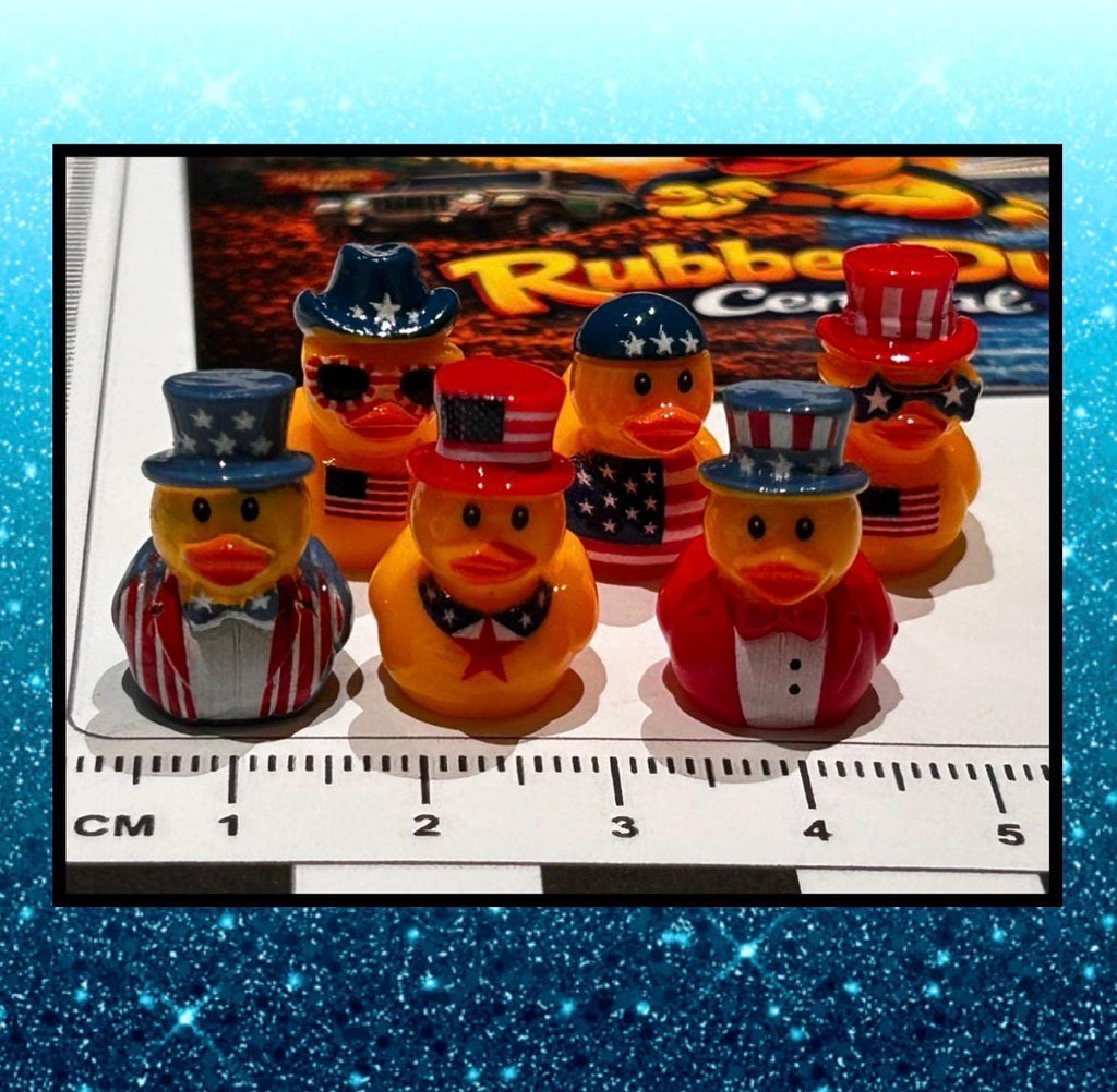 Set of 6, Patriotic Top Hat Themed Mini Resin Ducks, Magnetic or Non-Magnetic, Optional Personalized Duck Hiding Tags