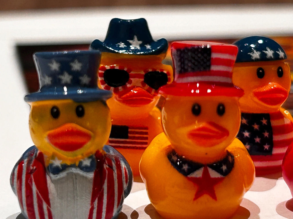 Set of 6, Patriotic Top Hat Themed Mini Resin Ducks, Magnetic or Non-Magnetic, Optional Personalized Duck Hiding Tags
