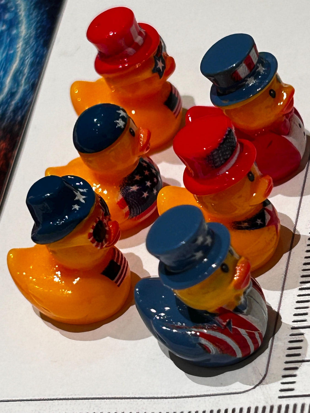 Set of 6, Patriotic Top Hat Themed Mini Resin Ducks, Magnetic or Non-Magnetic, Optional Personalized Duck Hiding Tags