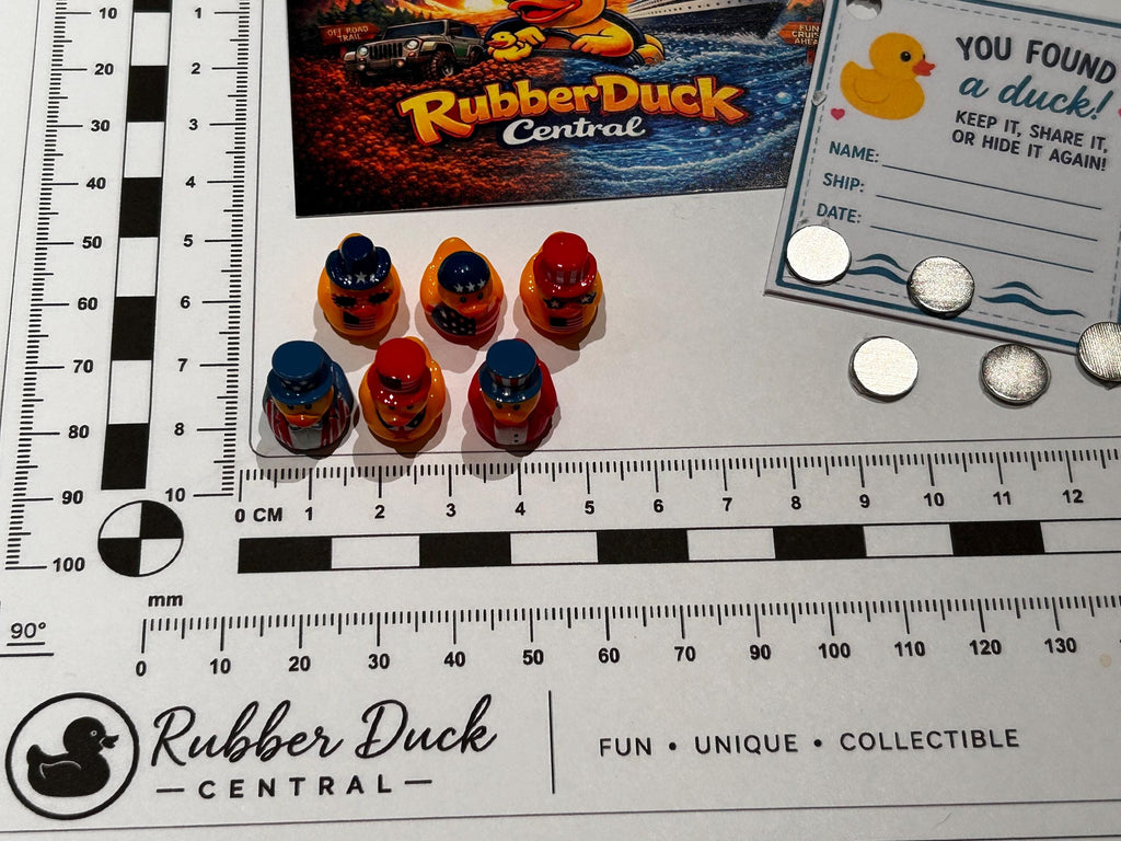 Set of 6, Patriotic Top Hat Themed Mini Resin Ducks, Magnetic or Non-Magnetic, Optional Personalized Duck Hiding Tags