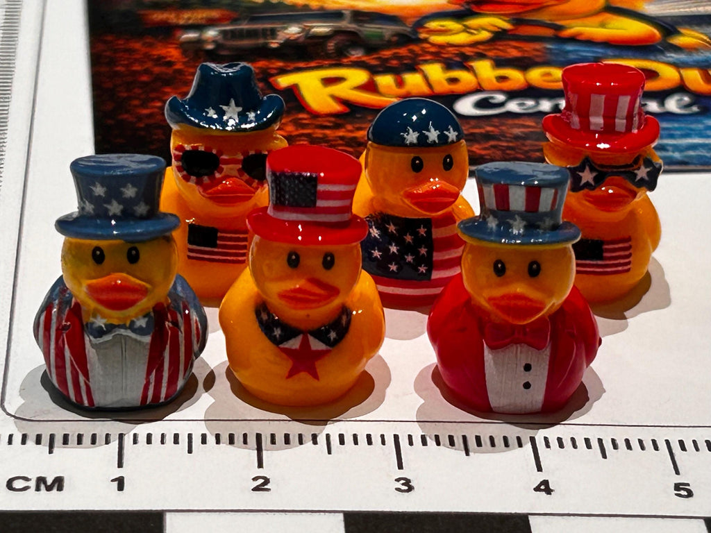 Set of 6, Patriotic Top Hat Themed Mini Resin Ducks, Magnetic or Non-Magnetic, Optional Personalized Duck Hiding Tags