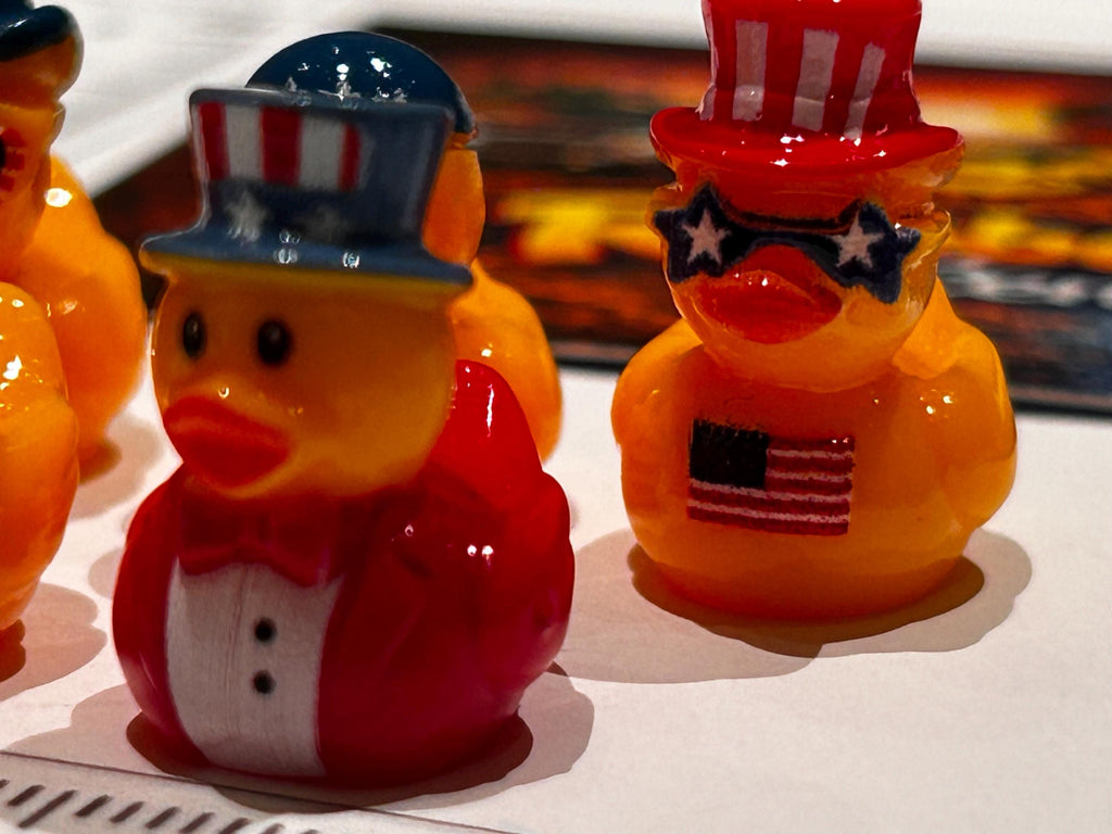 Set of 6, Patriotic Top Hat Themed Mini Resin Ducks, Magnetic or Non-Magnetic, Optional Personalized Duck Hiding Tags