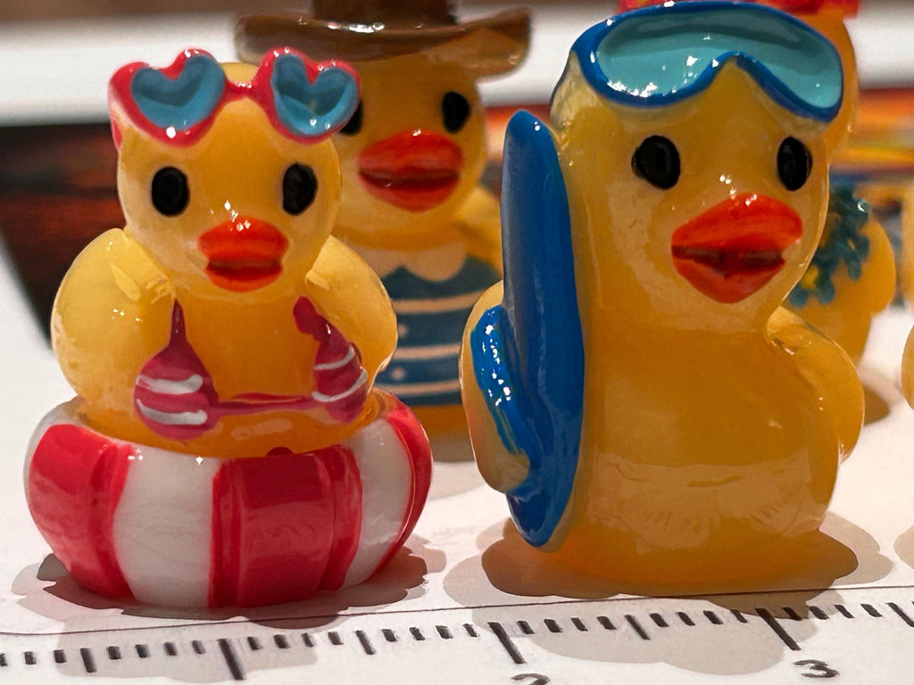 Set of 6, Vacation Time Fun Themed Mini Resin Ducks, Magnetic or Non-Magnetic, Optional Personalized Duck Hiding Tags