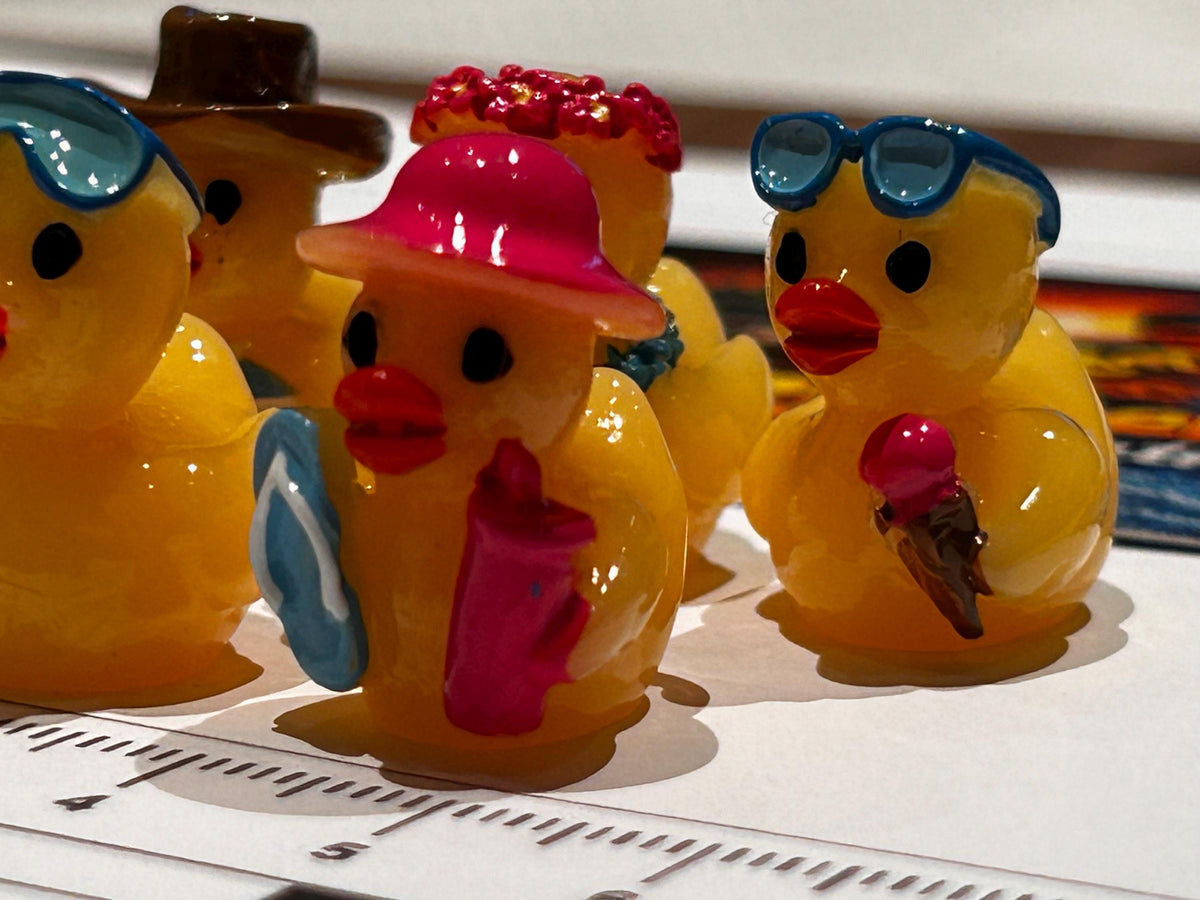 Set of 6, Vacation Time Fun Themed Mini Resin Ducks, Magnetic or Non-Magnetic, Optional Personalized Duck Hiding Tags