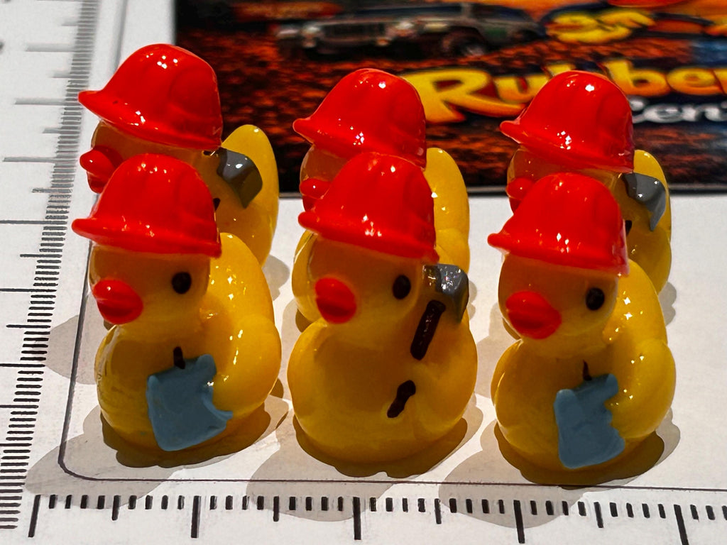 Set of 6 Construction Engineer Themed Mini Resin Ducks, Magnetic or Non-Magnetic, Optional Personalized Duck Hiding Tags