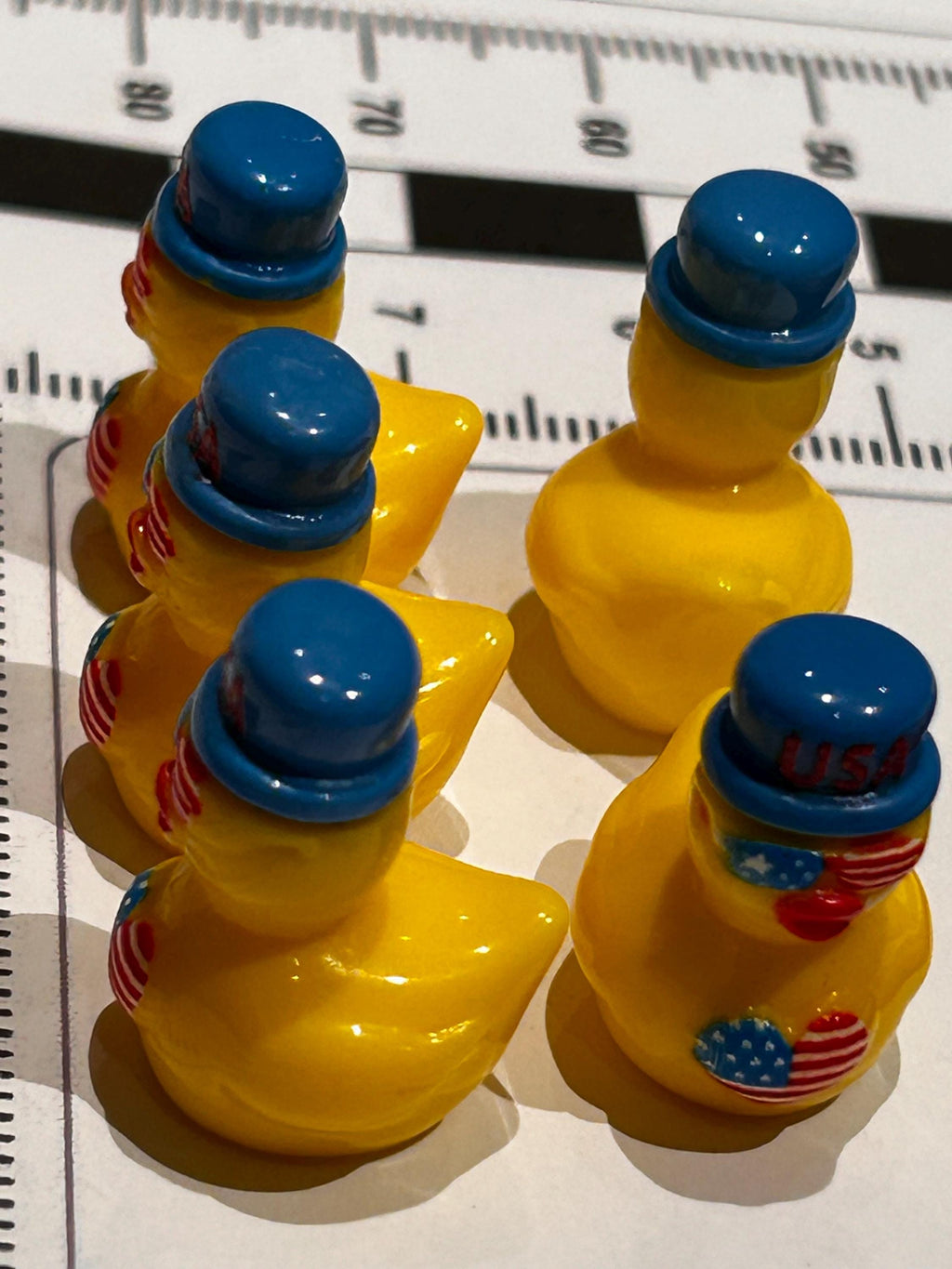 Set of 5, Yellow Patriotic American Flag Themed Mini Resin Ducks, Magnetic or Non-Magnetic, Optional Personalized Duck Hiding Tags