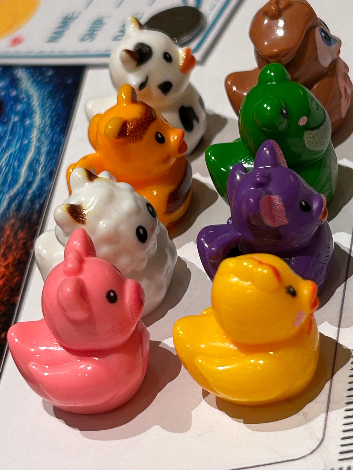 Set of 8, Mixed Animal (Set 4) Themed Mini Resin Ducks, Magnetic or Non-Magnetic, Optional Personalized Duck Hiding Tags