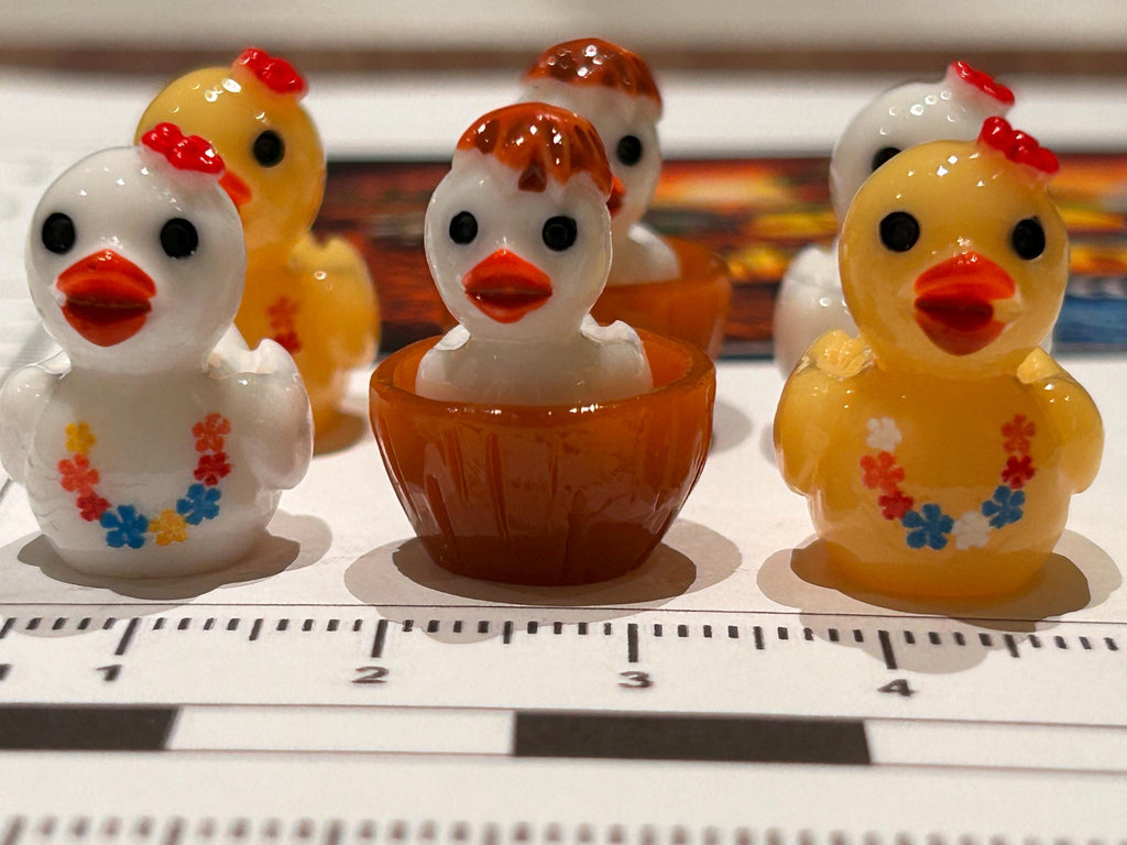 Set of 6, Hawaiian Leis and Coconuts Themed Mini Resin Ducks, Magnetic or Non-Magnetic, Optional Personalized Duck Hiding Tags