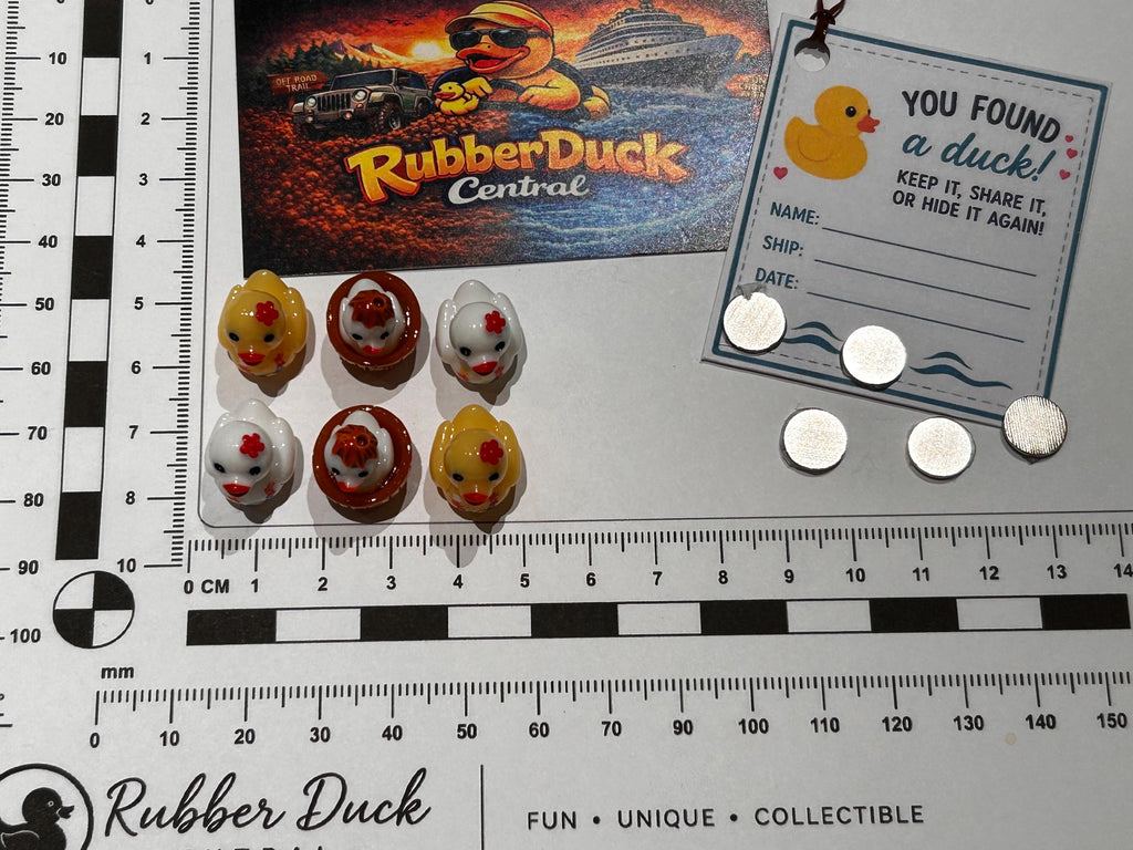 Set of 6, Hawaiian Leis and Coconuts Themed Mini Resin Ducks, Magnetic or Non-Magnetic, Optional Personalized Duck Hiding Tags