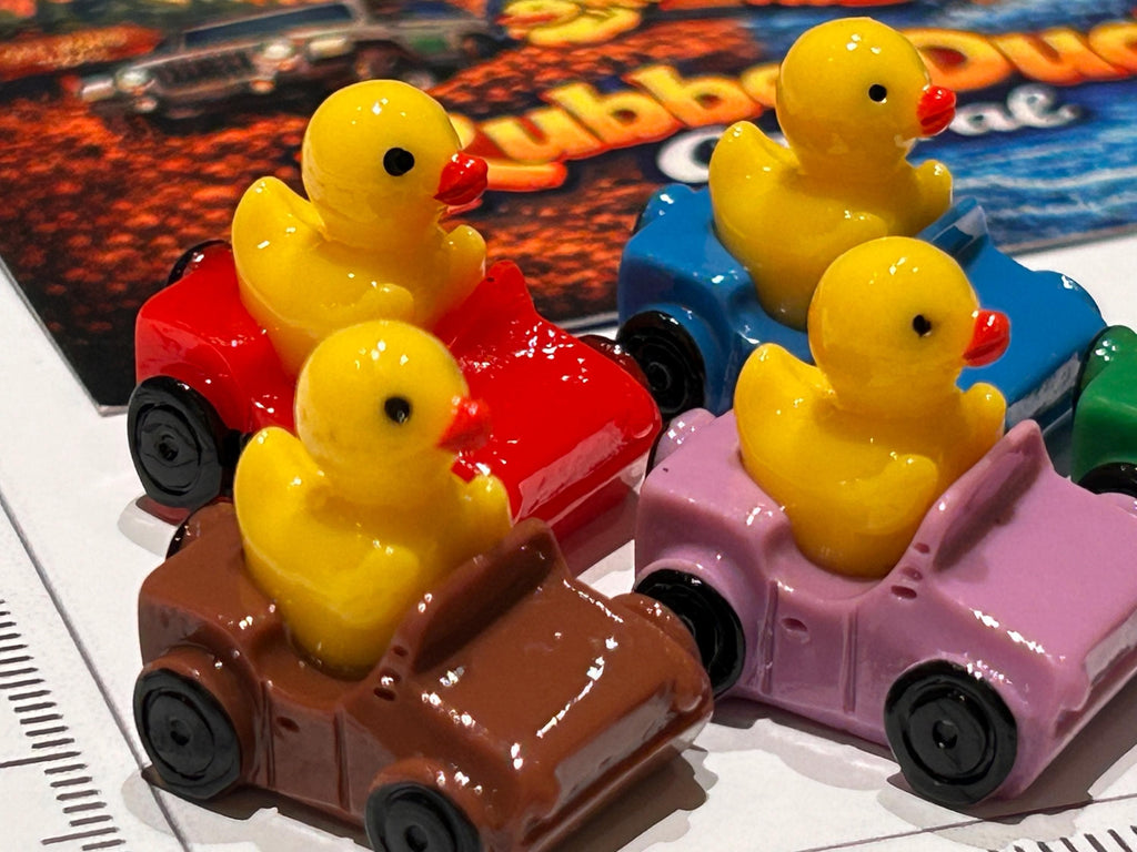Set of 5, Ducks in Cars/Jeeps Themed Mini Resin Ducks, Magnetic or Non-Magnetic, Optional Personalized Duck Hiding Tags
