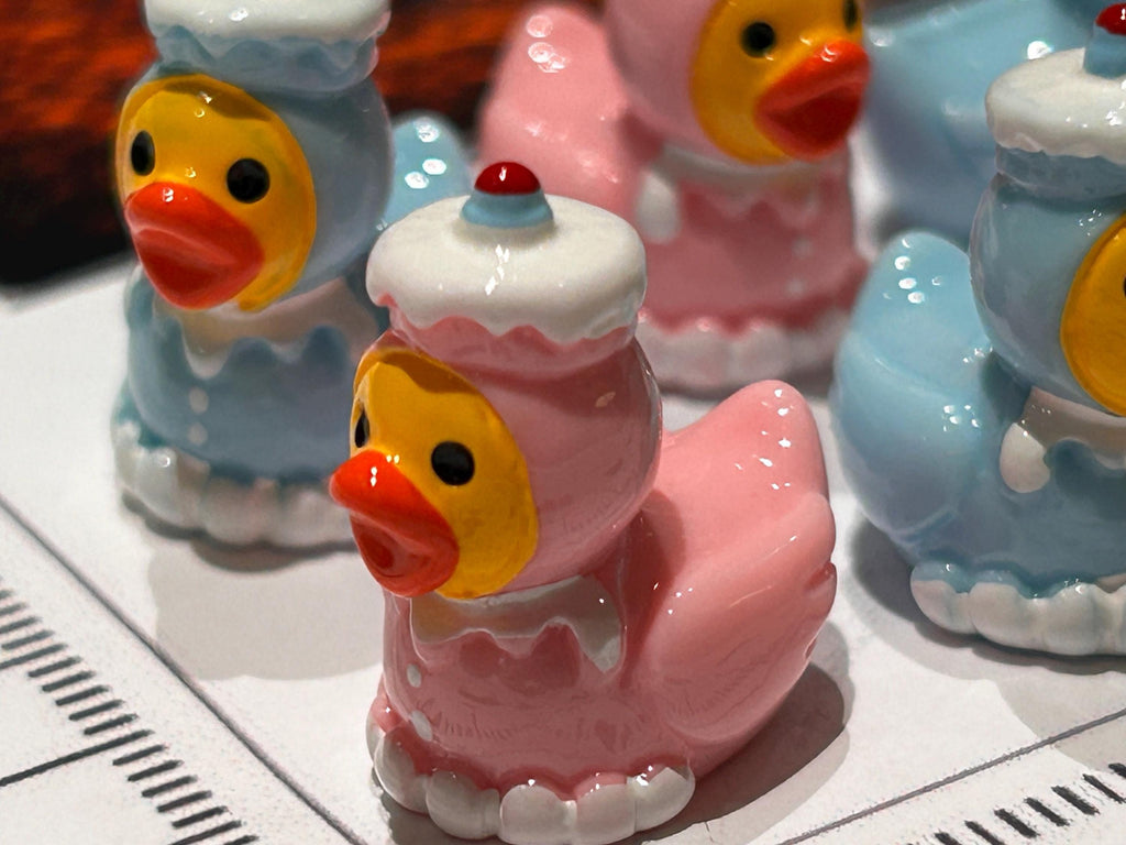 Set of 6, Pink and Blue Cupcake Themed Mini Resin Ducks, Magnetic or Non-Magnetic, Optional Personalized Duck Hiding Tags