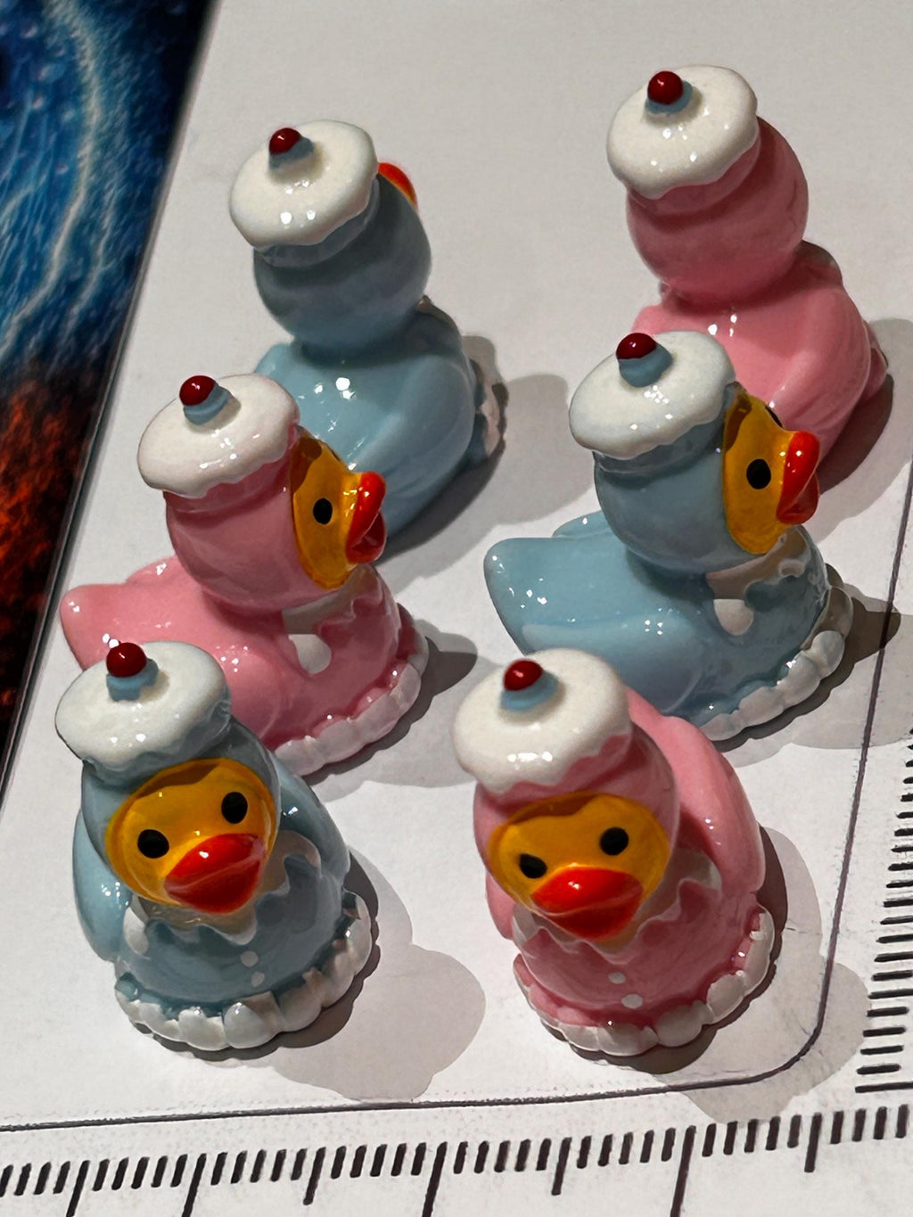 Set of 6, Pink and Blue Cupcake Themed Mini Resin Ducks, Magnetic or Non-Magnetic, Optional Personalized Duck Hiding Tags