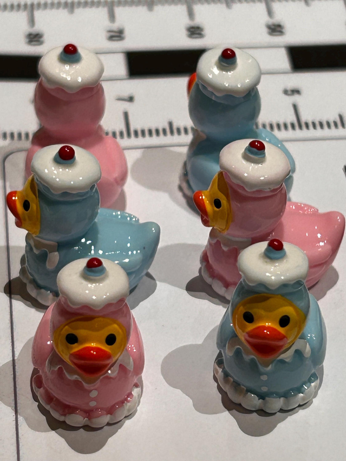 Set of 6, Pink and Blue Cupcake Themed Mini Resin Ducks, Magnetic or Non-Magnetic, Optional Personalized Duck Hiding Tags