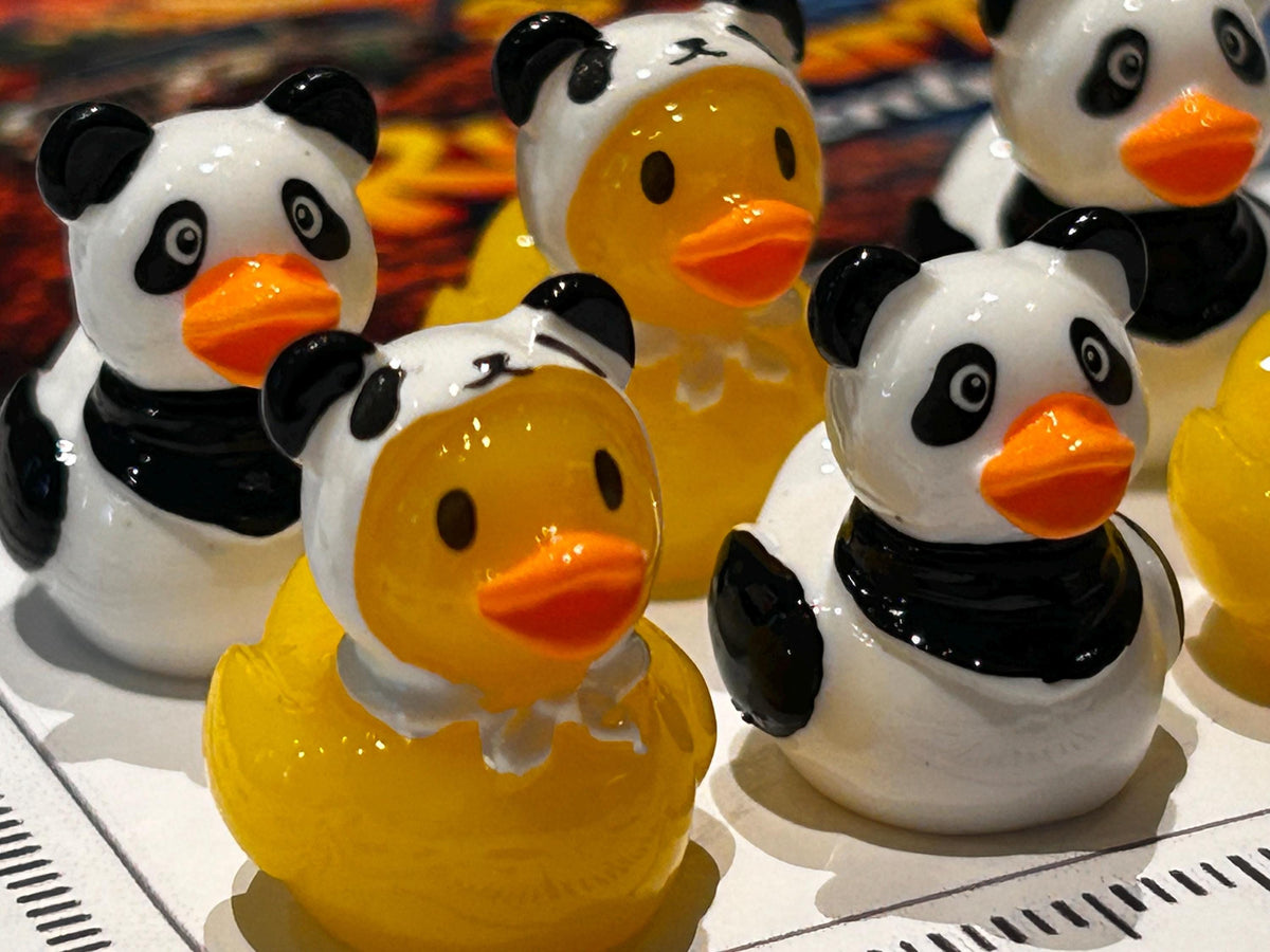 Set of 6, Panda Themed Mini Resin Ducks, Magnetic or Non-Magnetic, Optional Personalized Duck Hiding Tags