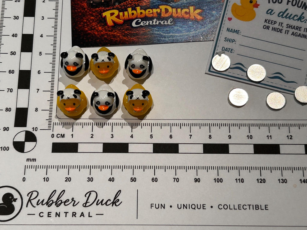 Set of 6, Panda Themed Mini Resin Ducks, Magnetic or Non-Magnetic, Optional Personalized Duck Hiding Tags