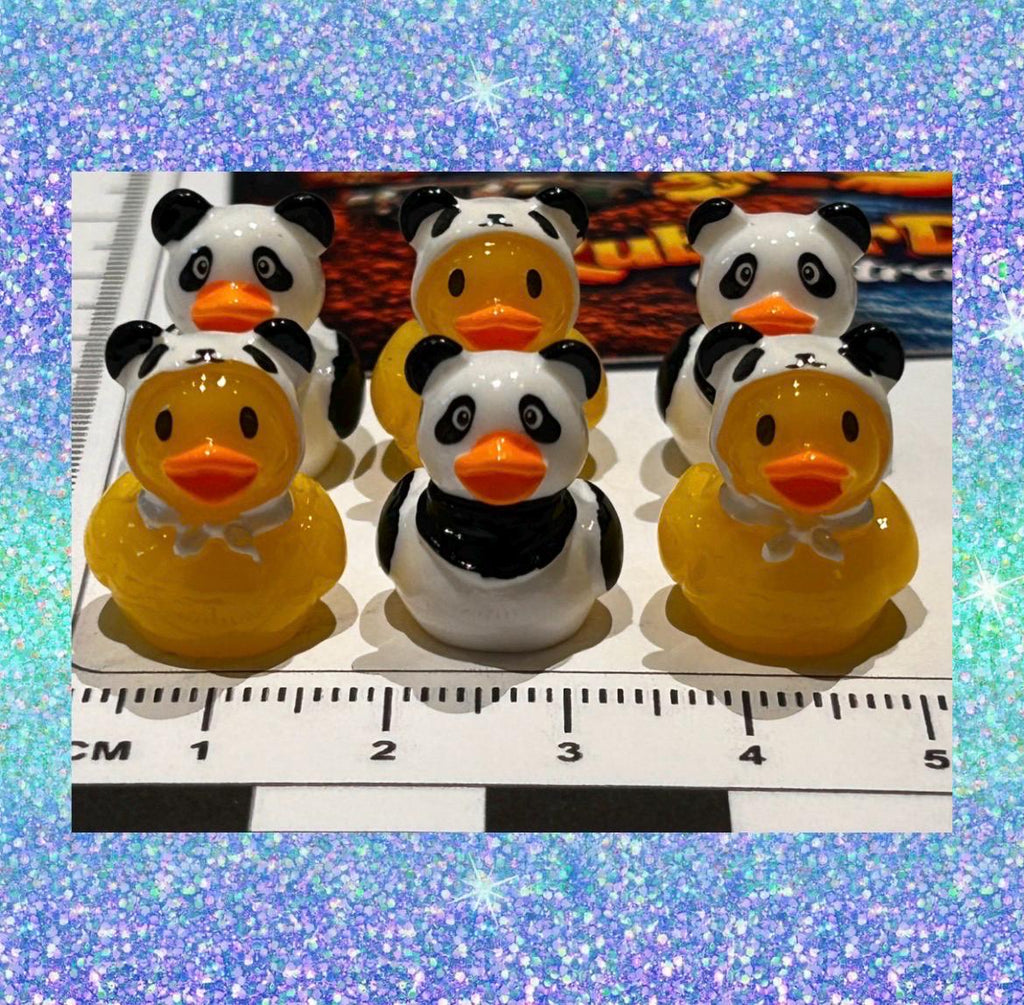 Set of 6, Panda Themed Mini Resin Ducks, Magnetic or Non-Magnetic, Optional Personalized Duck Hiding Tags