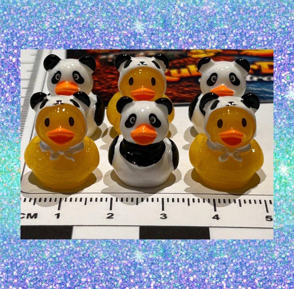 Set of 6, Panda Themed Mini Resin Ducks, Magnetic or Non-Magnetic, Optional Personalized Duck Hiding Tags