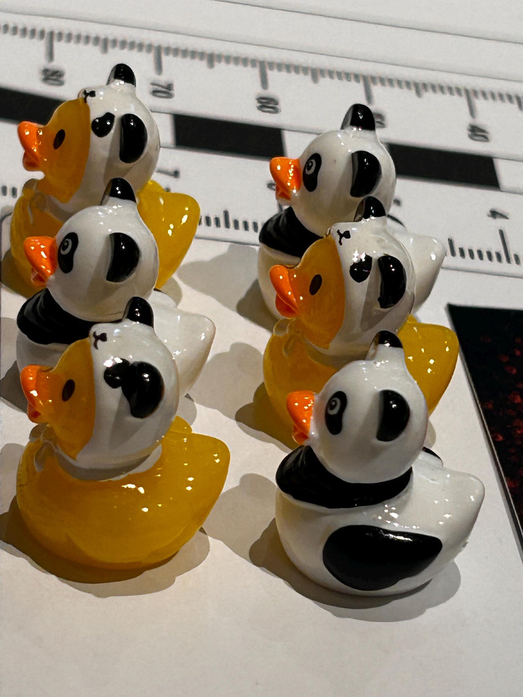 Set of 6, Panda Themed Mini Resin Ducks, Magnetic or Non-Magnetic, Optional Personalized Duck Hiding Tags