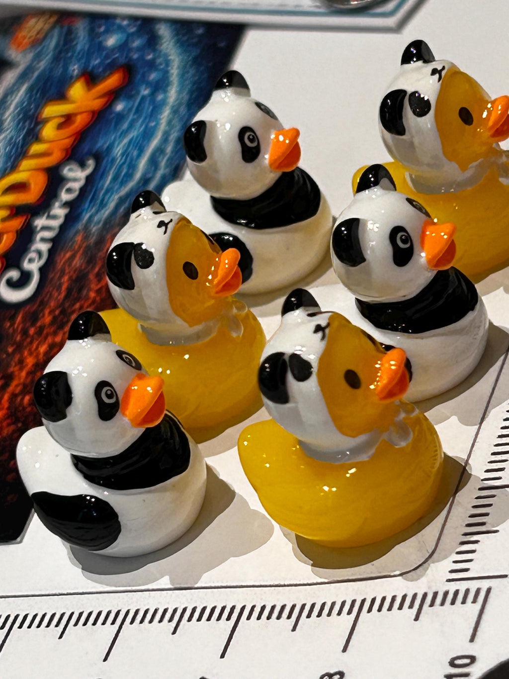 Set of 6, Panda Themed Mini Resin Ducks, Magnetic or Non-Magnetic, Optional Personalized Duck Hiding Tags