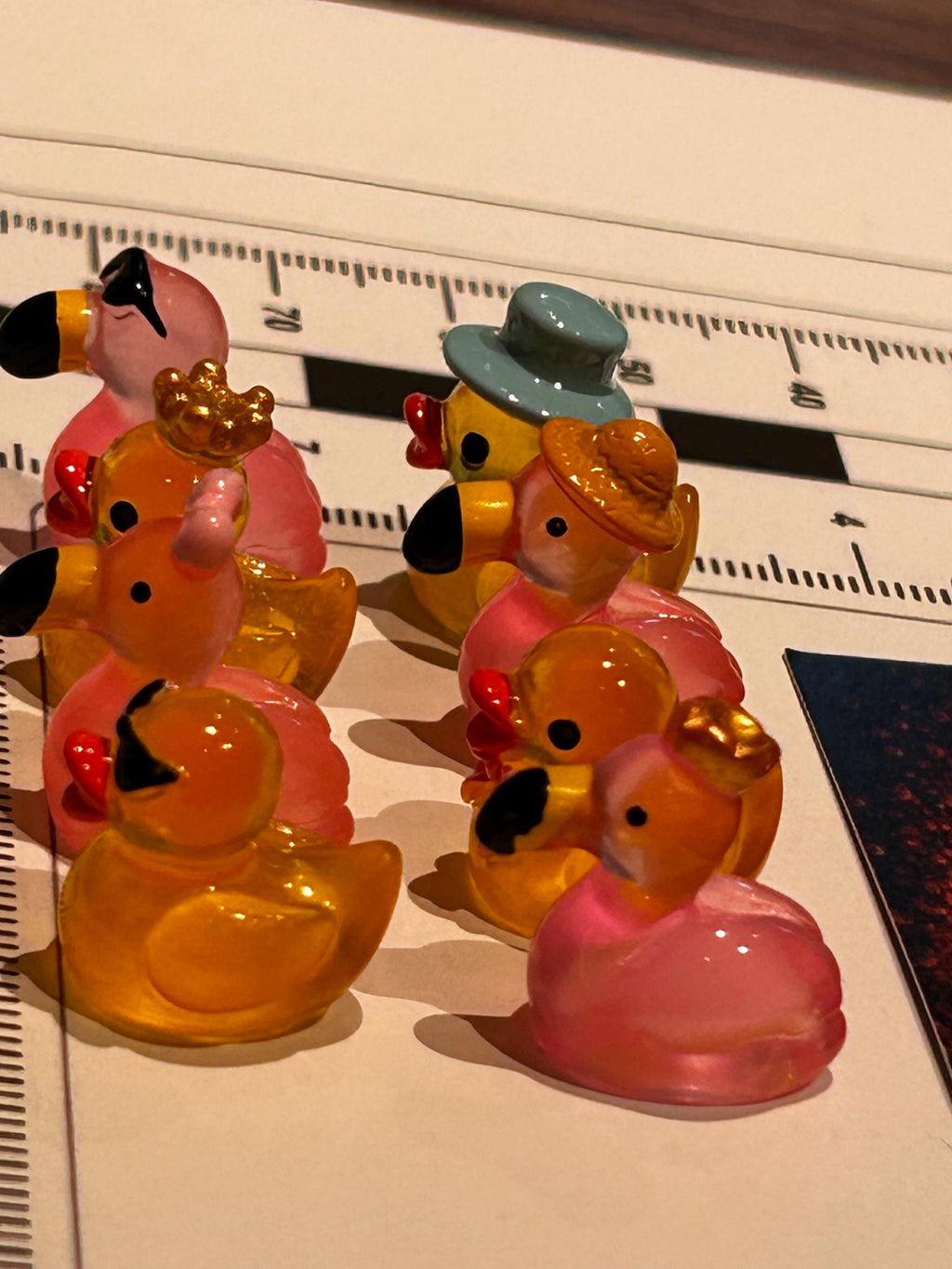 Set of 8, Glow-in-the-Dark Flamingos and Ducks Themed Mini Resin Ducks, Magnetic or Non-Magnetic, Optional Personalized Duck Hiding Tags