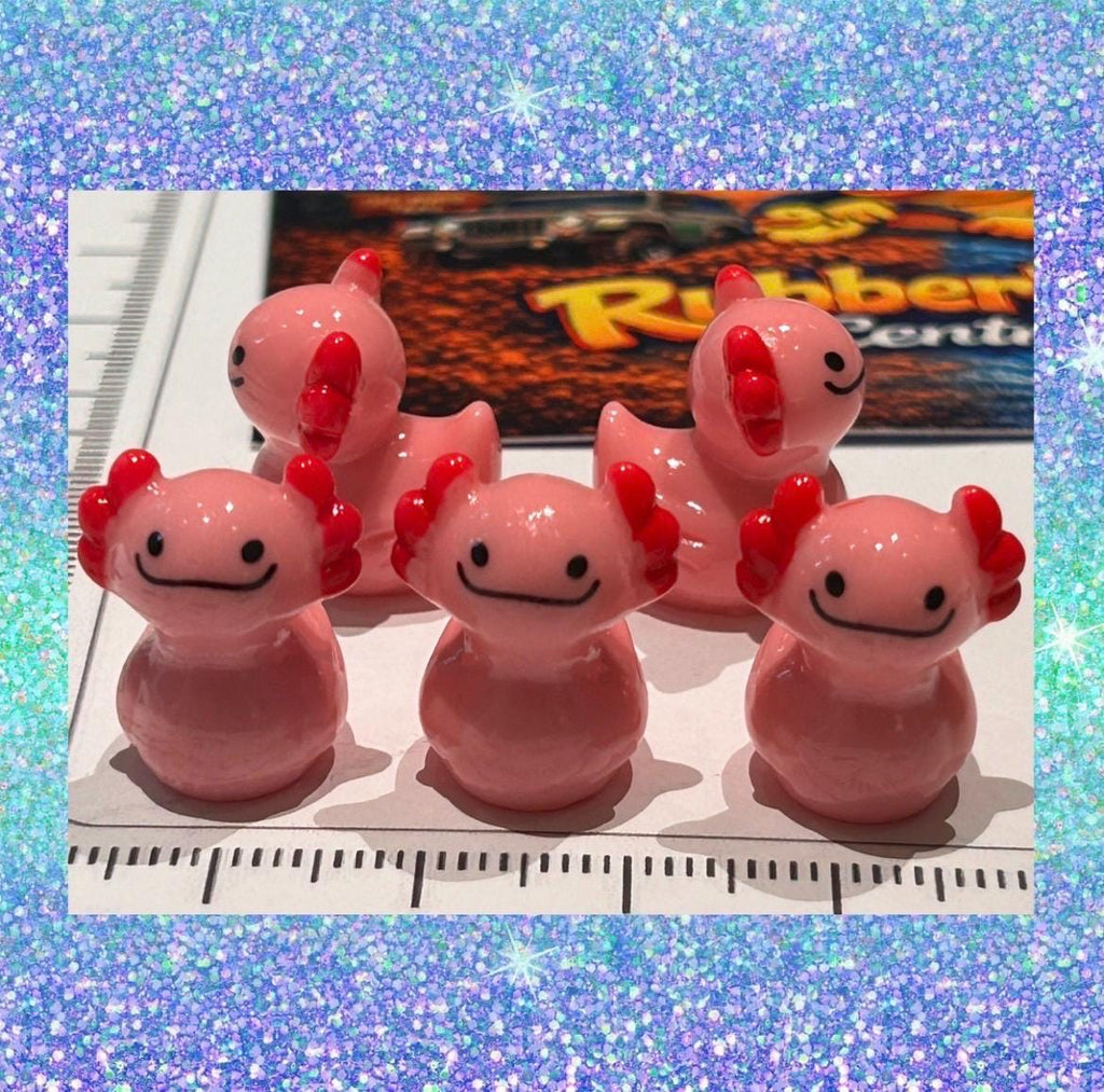 Set of 5, Pink Solid Axolotl Themed Mini Resin Ducks, Magnetic or Non-Magnetic, Optional Personalized Duck Hiding Tags