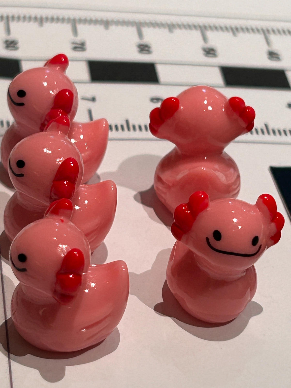 Set of 5, Pink Solid Axolotl Themed Mini Resin Ducks, Magnetic or Non-Magnetic, Optional Personalized Duck Hiding Tags
