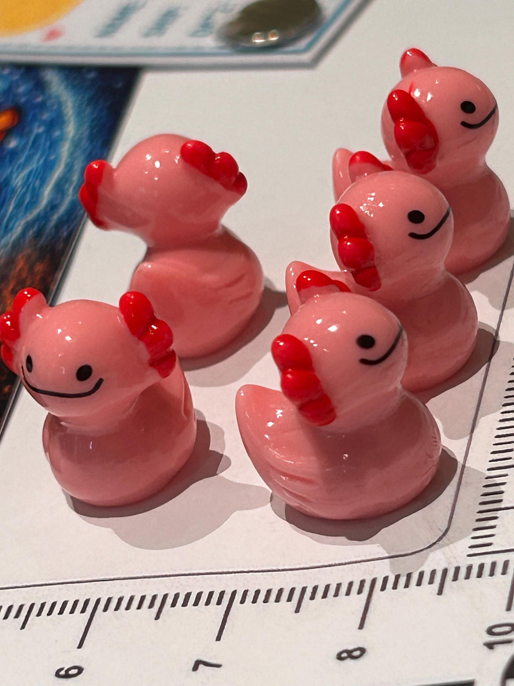 Set of 5, Pink Solid Axolotl Themed Mini Resin Ducks, Magnetic or Non-Magnetic, Optional Personalized Duck Hiding Tags