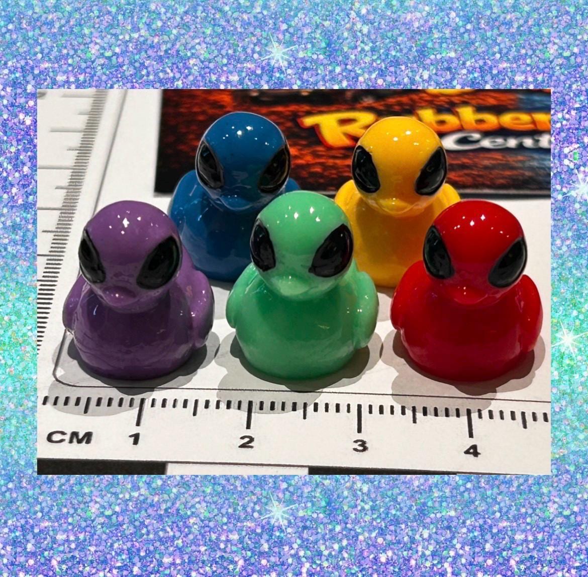 Set of 5, Colorful Solid Alien Themed Mini Resin Ducks, Magnetic or Non-Magnetic, Optional Personalized Duck Hiding Tags