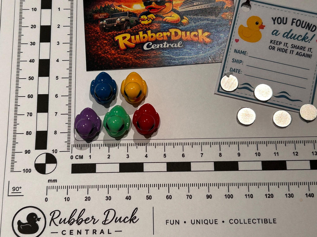 Set of 5, Colorful Solid Alien Themed Mini Resin Ducks, Magnetic or Non-Magnetic, Optional Personalized Duck Hiding Tags