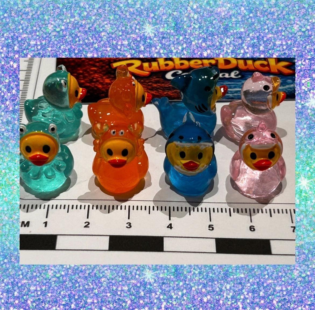 Set of 8, Glow-in-the-Dark Ocean Marine Sea Life Themed Mini Resin Ducks, Magnetic or Non-Magnetic, Optional Personalized Duck Hiding Tags