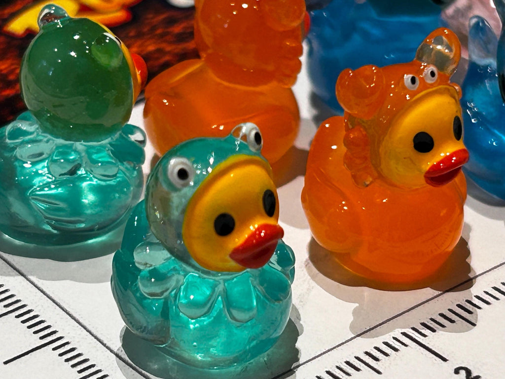 Set of 8, Glow-in-the-Dark Ocean Marine Sea Life Themed Mini Resin Ducks, Magnetic or Non-Magnetic, Optional Personalized Duck Hiding Tags