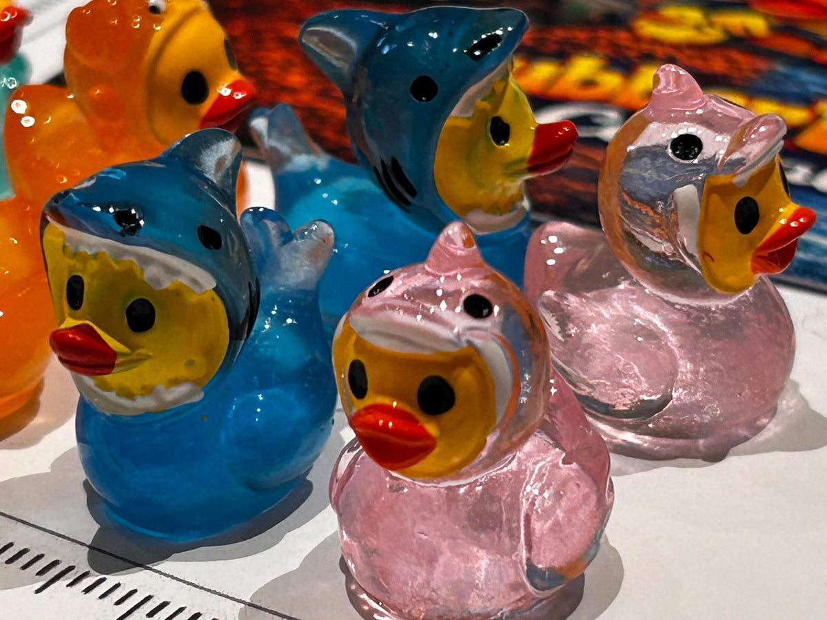 Set of 8, Glow-in-the-Dark Ocean Marine Sea Life Themed Mini Resin Ducks, Magnetic or Non-Magnetic, Optional Personalized Duck Hiding Tags