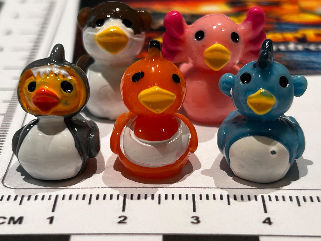 Set of 5, Solid Ocean Sea Life Themed Mini Resin Ducks, Magnetic or Non-Magnetic, Optional Personalized Duck Hiding Tags