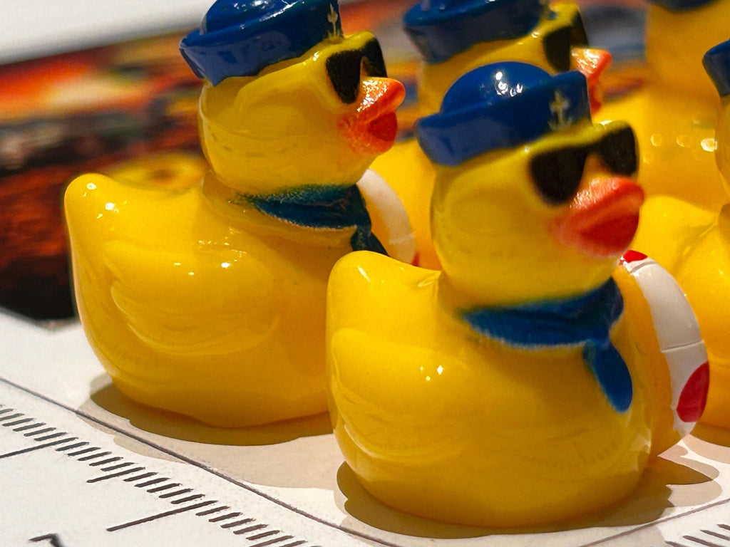 Set of 6, Yellow Nautical Sailor Themed Mini Resin Ducks, Magnetic or Non-Magnetic, Optional Personalized Duck Hiding Tags