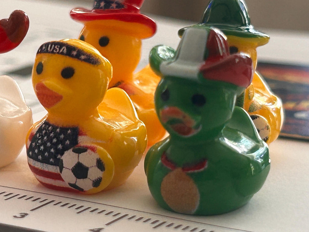Set of 5, Soccer Teams World Cup (Set 1) Themed Mini Resin Ducks, Magnetic or Non-Magnetic, Optional Personalized Duck Hiding Tags