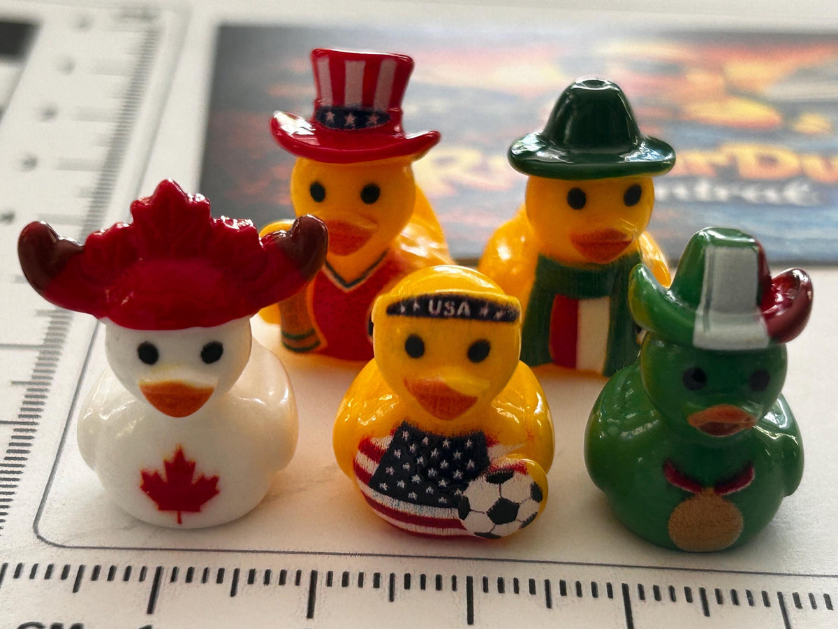 Set of 5, Soccer Teams World Cup (Set 1) Themed Mini Resin Ducks, Magnetic or Non-Magnetic, Optional Personalized Duck Hiding Tags