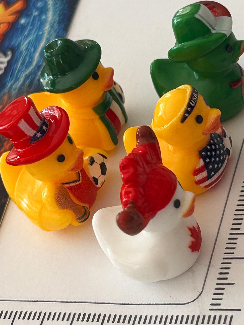 Set of 5, Soccer Teams World Cup (Set 1) Themed Mini Resin Ducks, Magnetic or Non-Magnetic, Optional Personalized Duck Hiding Tags