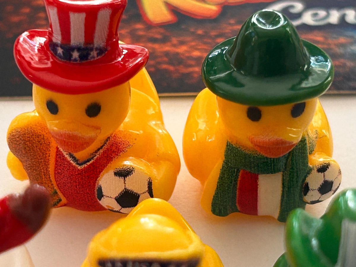 Set of 5, Soccer Teams World Cup (Set 1) Themed Mini Resin Ducks, Magnetic or Non-Magnetic, Optional Personalized Duck Hiding Tags